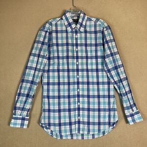 Gitman Bros Shirt Mens Medium Blue Plaid Button Down Designer Preppy Lightweight